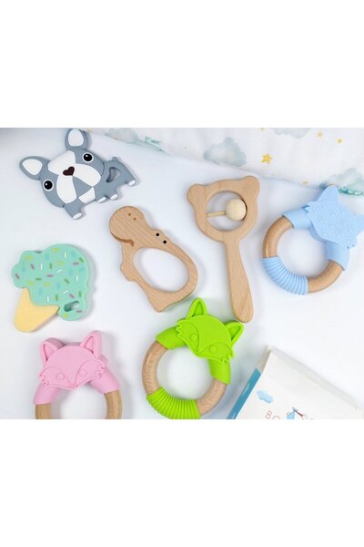 Bocioland Teething toy, Bocioland, Silicone and wood, Easy to grip, Bpa Free, Fox, Orange