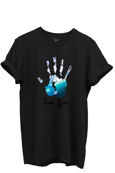 WİDİ Tricou unisex cu croiala normală, 100% bumbac, scris Live Free și imprimat manual