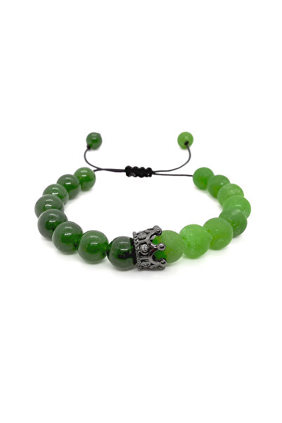 OEM Bratara reglabila din doua nuante de jad cu pandantiv coroana neagra
