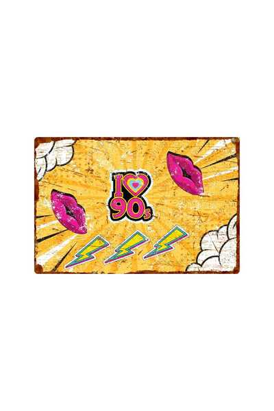 Hayg Equipment 90’lar Temalı Renkli Metal Tabela – I ❤️ 90s Yazılı Pop Art Du...