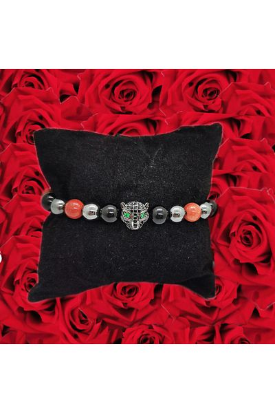 OEM Bratara din 3 tipuri de pietre cu pandantiv jaguar reglabila 15-25 cm