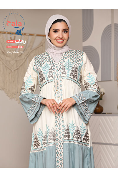 Hala جلابية استقبال مطرزة ومصنوعة من قماش الكتان الخفيف والناعم يمنحك شعورًا ...