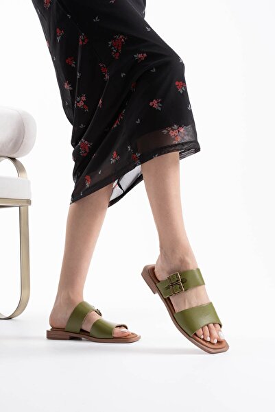 Zerenyus Papuci Alessi Premium din piele naturală verde kaki