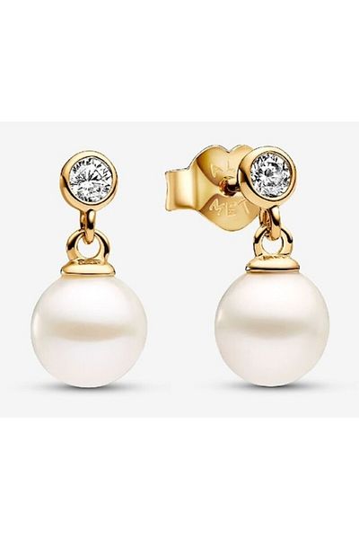 Pandora Earrings with treated freshwater cultured pearl and Zirconium stone