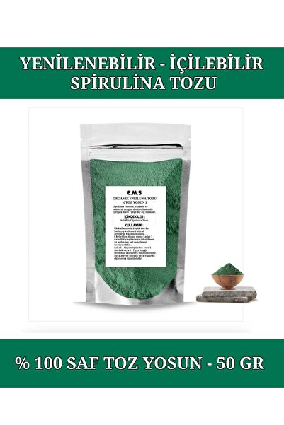 E.M.S AVM Spirulina Toz Yosun Spriluna Spirulina % 100 Saf 50gr SPİRULİNA YENİLEBİLİR - İÇİLEBİLİR.
