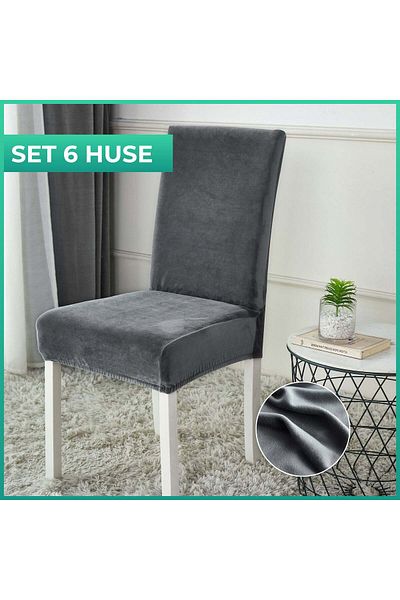 trendyhome Set of 6 Universal Seat Covers, Velvet, Elastic, Dark Grey, J10664