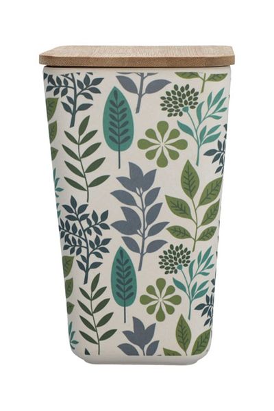 Felli Leaf and Floral Printed Bamboo Fiber Canister with Lid 1.2 Liter