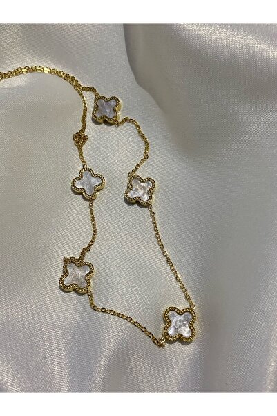 stainless steell beyaz yonca paslanmaz çelik kolye