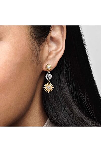 Pandora Two-tone earrings with triple sun shining Zirconia - 925 Silver