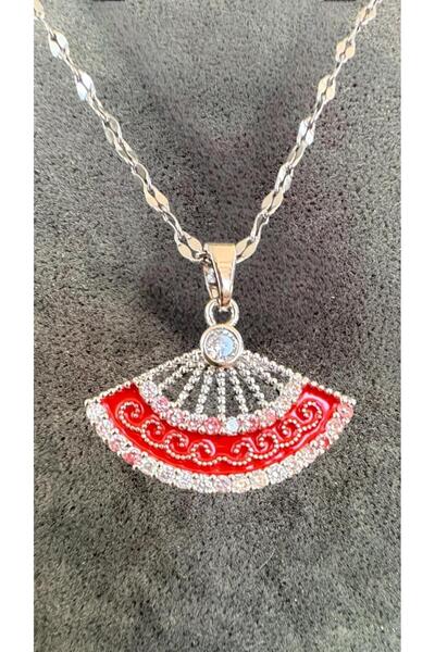 stainless steell Red Fan Necklace