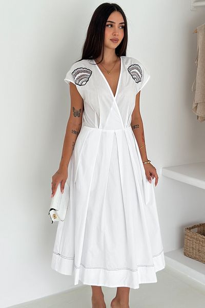 FEMELLE Rochie midi plisată brodata Oyster