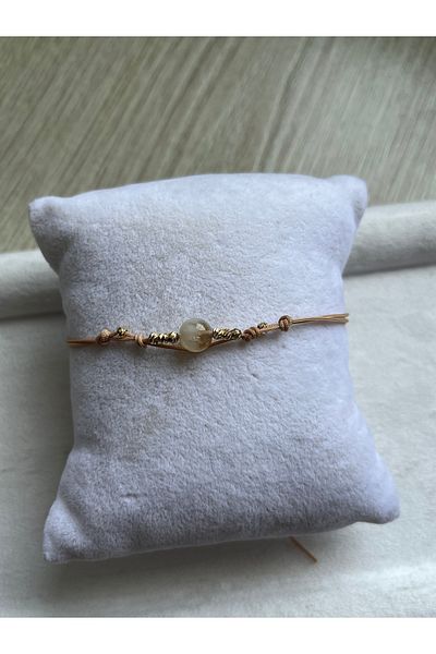 Pel Design Citrine Stone Dorical Beige Rope Bracelet & Anklet Handmade
