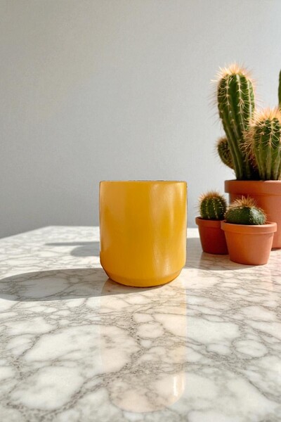 MF Botanik Küçük Boy SARI Beton Saksı 5,5 Cm Üretim Saksıları Için Özel Üretim