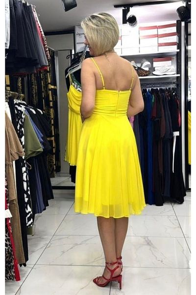 MODA The Most Beautiful of Yellow Chiffon Efil Efil Adjustable Strap Draped Dress