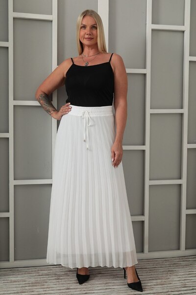 Budvaa Elastic Waist Pleated Chiffon Skirt (Ekru)