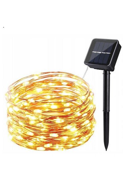 KlaussTech Șir de lumini solare din cupru, 10 m, 100 LED-uri