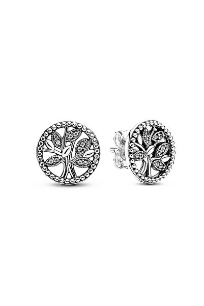 Pandora Family Tree Earrings in 925 Silver and Zirconia