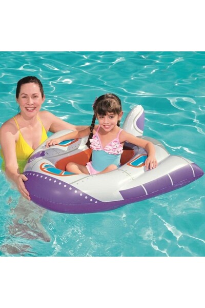 BESTWAY Inflatable mattress for children, spaceship shape, 104x99 cm, multicolor