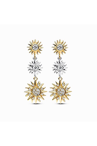 Pandora Two-tone earrings with triple sun shining Zirconia - 925 Silver