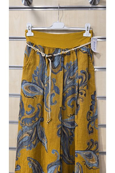 Park Moda Italian Linen Trousers with Shawl Pattern Belt