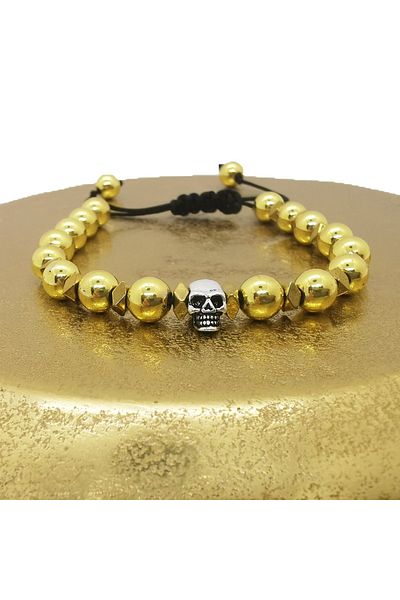 OEM Bratara din hematit auriu cu pandantiv craniu reglabila 15-25cm