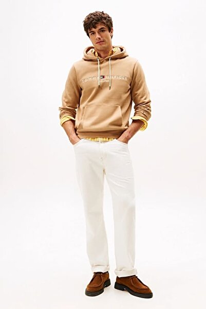 Tommy Hilfiger Erkek Regular Fit Kapüşonlu Logolu Sweatshirt - Açık Camel
