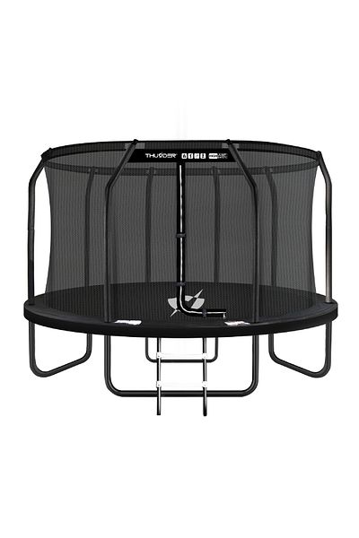 Thunder Trambulina pentru copii, Diametru 366 cm, Plasa interioara, max. 150 kg, cu Scara, Negru