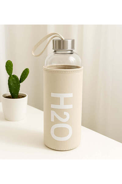 İkon store 1000 ml Glass Flask with Beige Cloth Cover, Stylish and Convenient Water Bottle