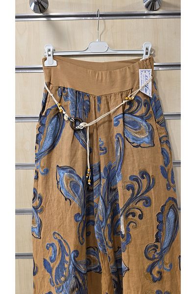 Park Moda Italian Linen Trousers with Shawl Pattern Belt