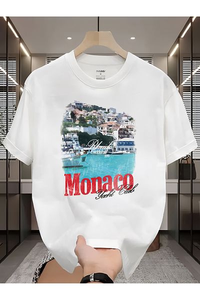 PARUNIV Men's T-shirt, Monaco Yacht Club Rhude, Classic Regular Fit, 100% Cotton, Vegan Approved