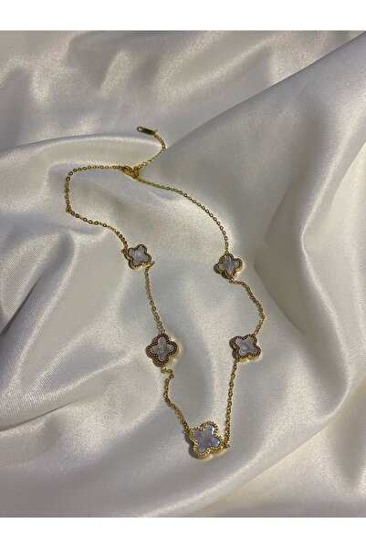 stainless steell beyaz yonca paslanmaz çelik kolye