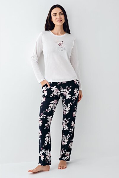 Pierre Cardin Kadın Mevsimlik Uzunkol Bisiklet Yaka Pijama Takım, %50 pamuk %50 modal