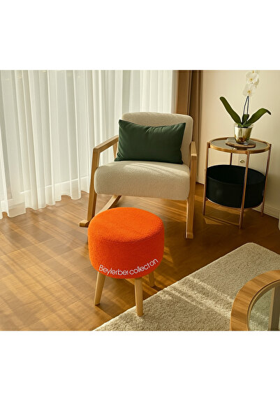 BEYLERBEYİ Coco Puf, Peluş,3 Ayak, neon turuncu,oturma Odası, Makyaj Masası Pufu