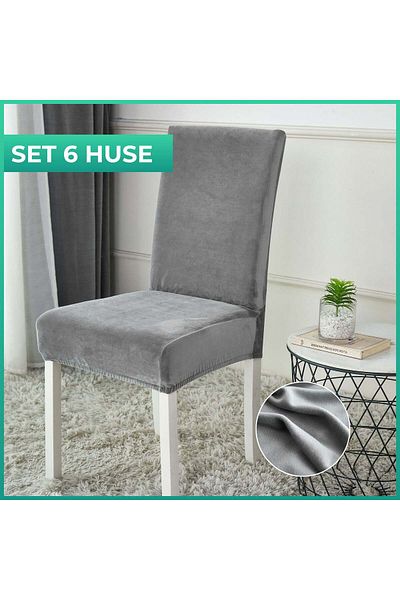 trendyhome Set of 6 Universal Seat Covers, Velvet, Elastic, Light Grey, J10663