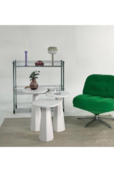 kuppdesign Lilyum Mantar Sehpa Beyaz Üçlü Set (47-52-57 CM)