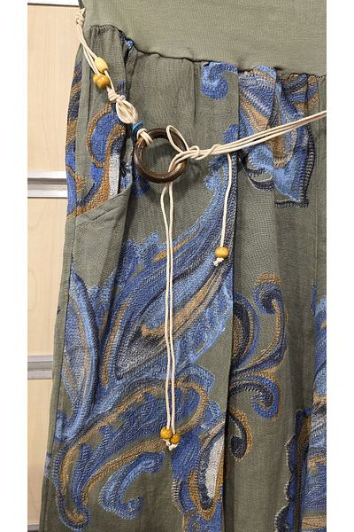 Park Moda Italian Linen Trousers with Shawl Pattern Belt