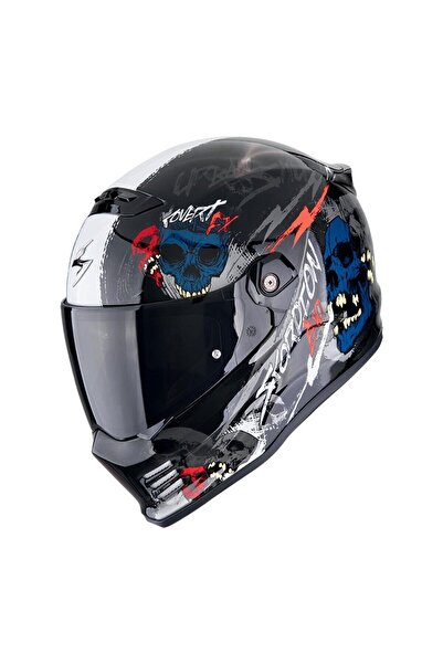 Scorpion Covert FX Skullz Kapalı Motosiklet Kaskı Siyah Gri Kırmızı