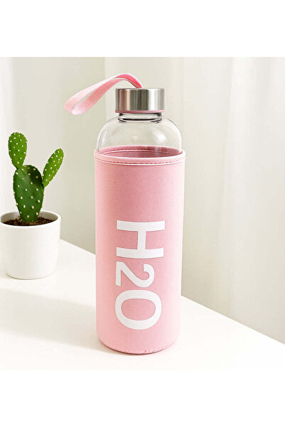 İkon store قارورة زجاجية سعة 1000 مل مع غطاء قماش وردي