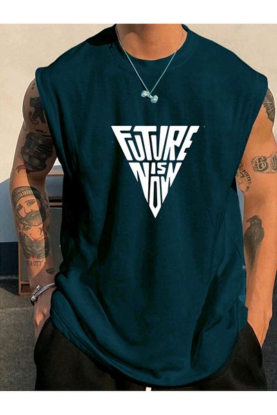 FAVORİST Future Printed Sleeveless Tshirt Men's Zero Sleeve Clothing Fitness Clothing Oversize T-Shi̇rt