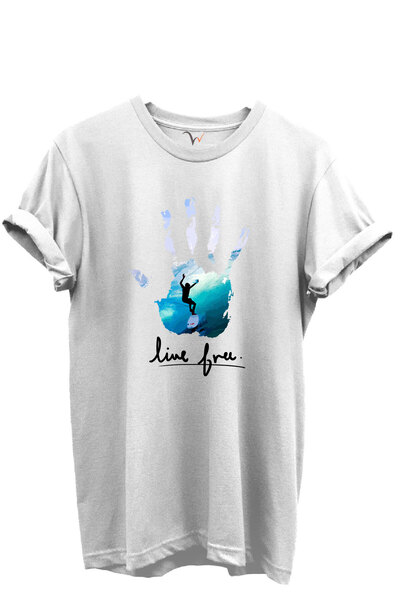 WİDİ Tricou unisex cu croiala normală, 100% bumbac, scris Live Free și imprim...