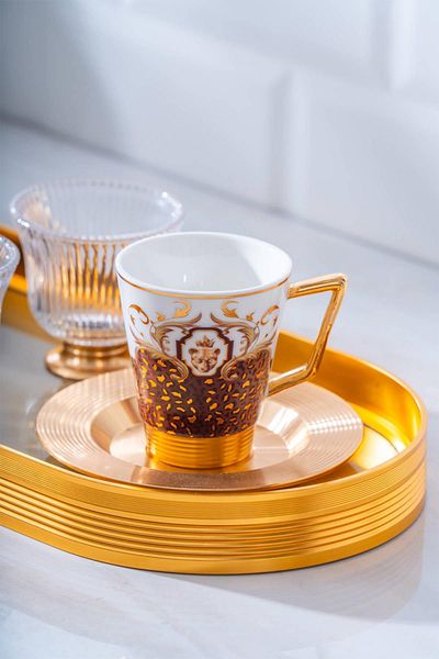 ACAR Koh-07322/6-Pro 7 Piece Coffee Cup Set with Glass Tray for 2 People - 90 ml