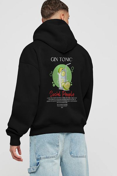 Ankhises Gin Tonic Cocktail Back Printed Hoodie Oversize Hooded Sweatshirt Men Women