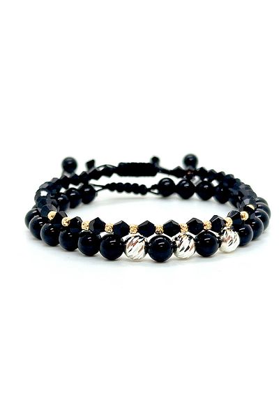 OEM Set 2 bratari cu bile de aur 14k si argint, cristale, onix -VOLY