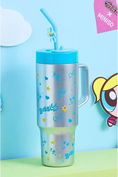 Miniso Powepuff Girls Lisanslı Pipetli Plastik Şişe 1250 ml - Mavi