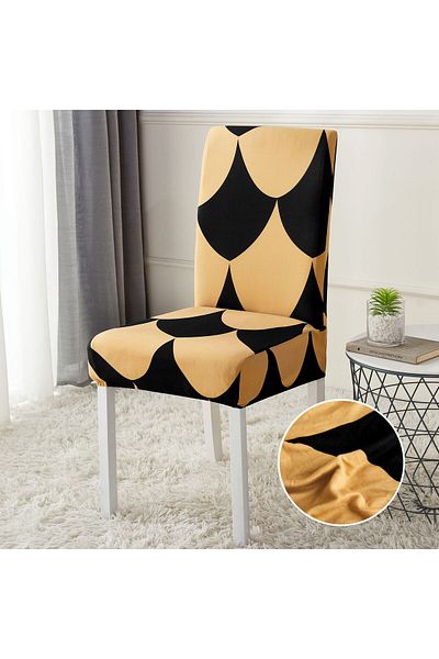 trendyhome Set de 4 huse elastice pentru scaune, bumbac elastic, galben-negru, J10211