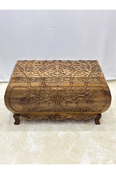 Arıkmert El Sanatları Maraş El Oyma Ceviz Ahşap Çeyiz Sandığı –Ahşap Sandık- 95x50x54 cm | Hayat Ağacı Model