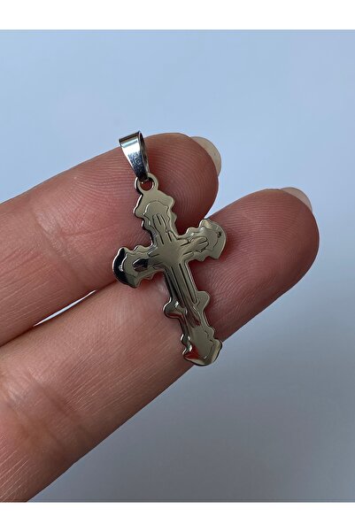 kurukafagift Paslanmaz Çelik Haç Objeli Çelik Kolye Ucu Gümüş Renk