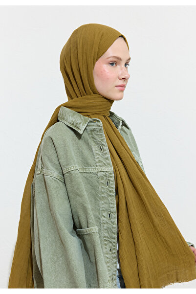 Fresh شال من القطن والكتان كوكي الجوز