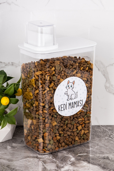 Dolkin Home Cinse Özel Kedi Maması Kutusu Etiketli Kendinden Ölçekli 3000 ml ...