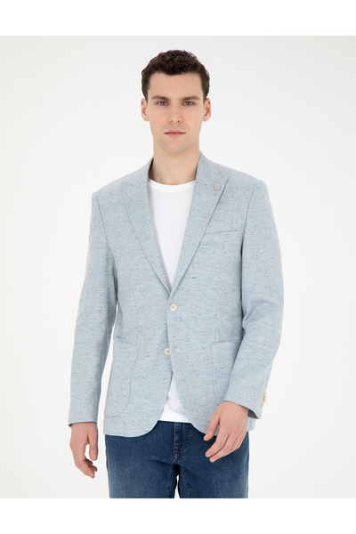 Pierre Cardin Açık Mavi Ex. Slim Fit Keten Karışımlı Ceket 50285244-VR003